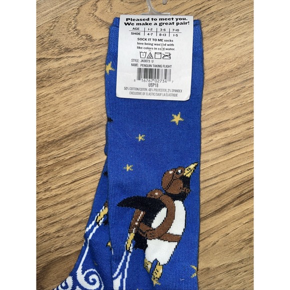Sock It To Me Me Junior Knee High Blue Penguin Flying Show 1-5 - Picture 2 of 2